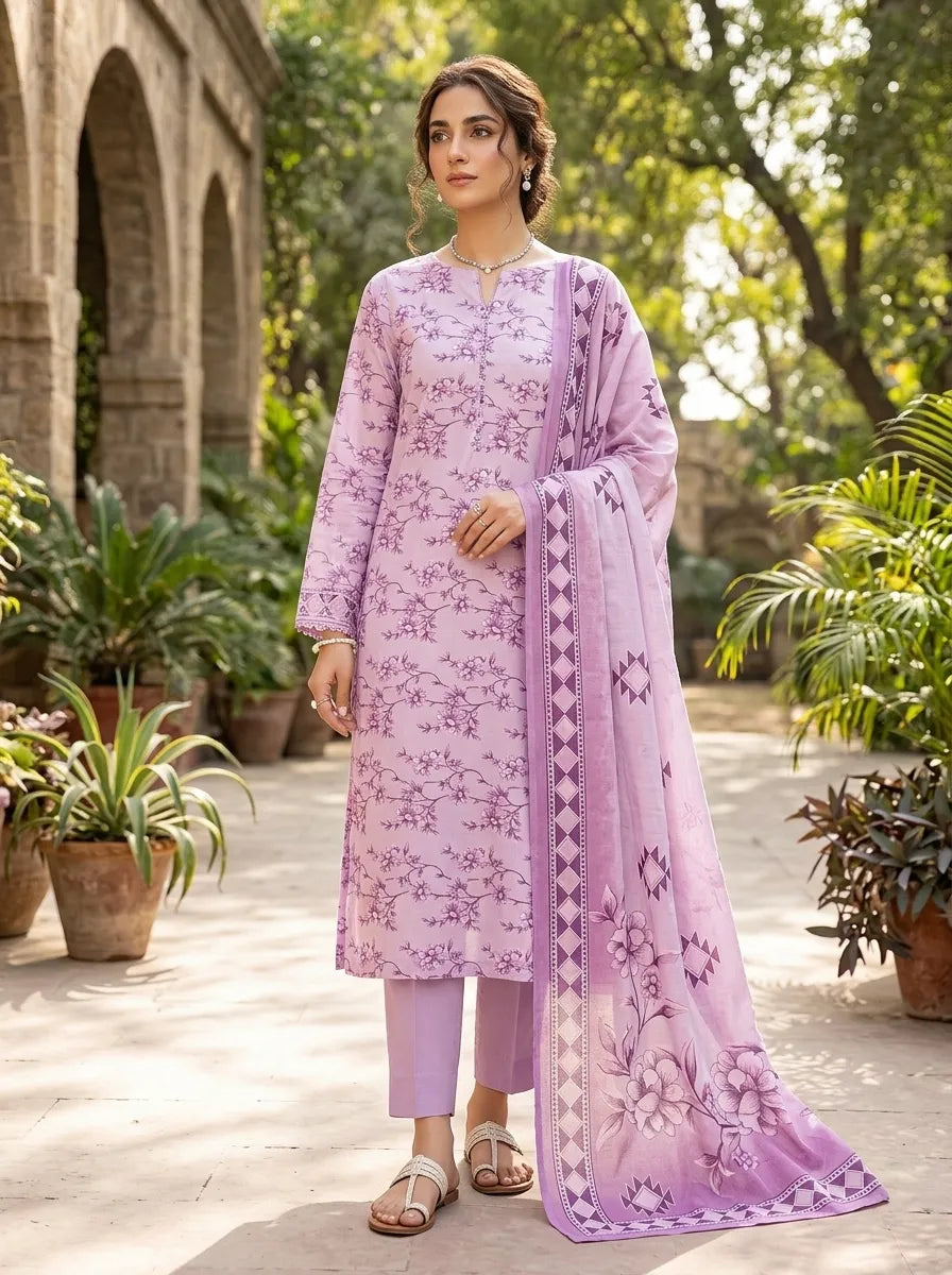 lawn 3 pc with voil dopatta