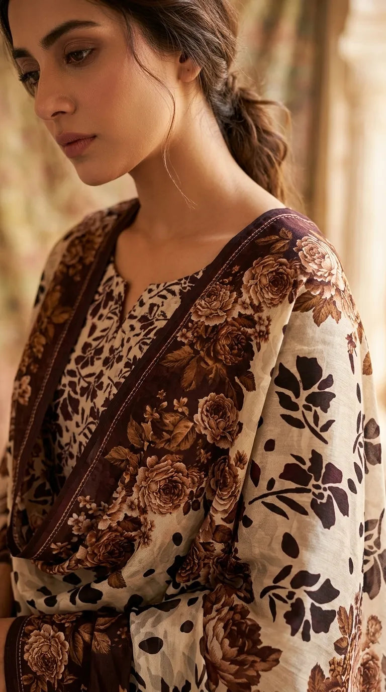 3 pc printed suit with Bamber dobatta