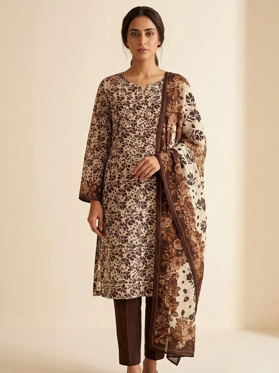3 pc printed suit with Bamber dobatta