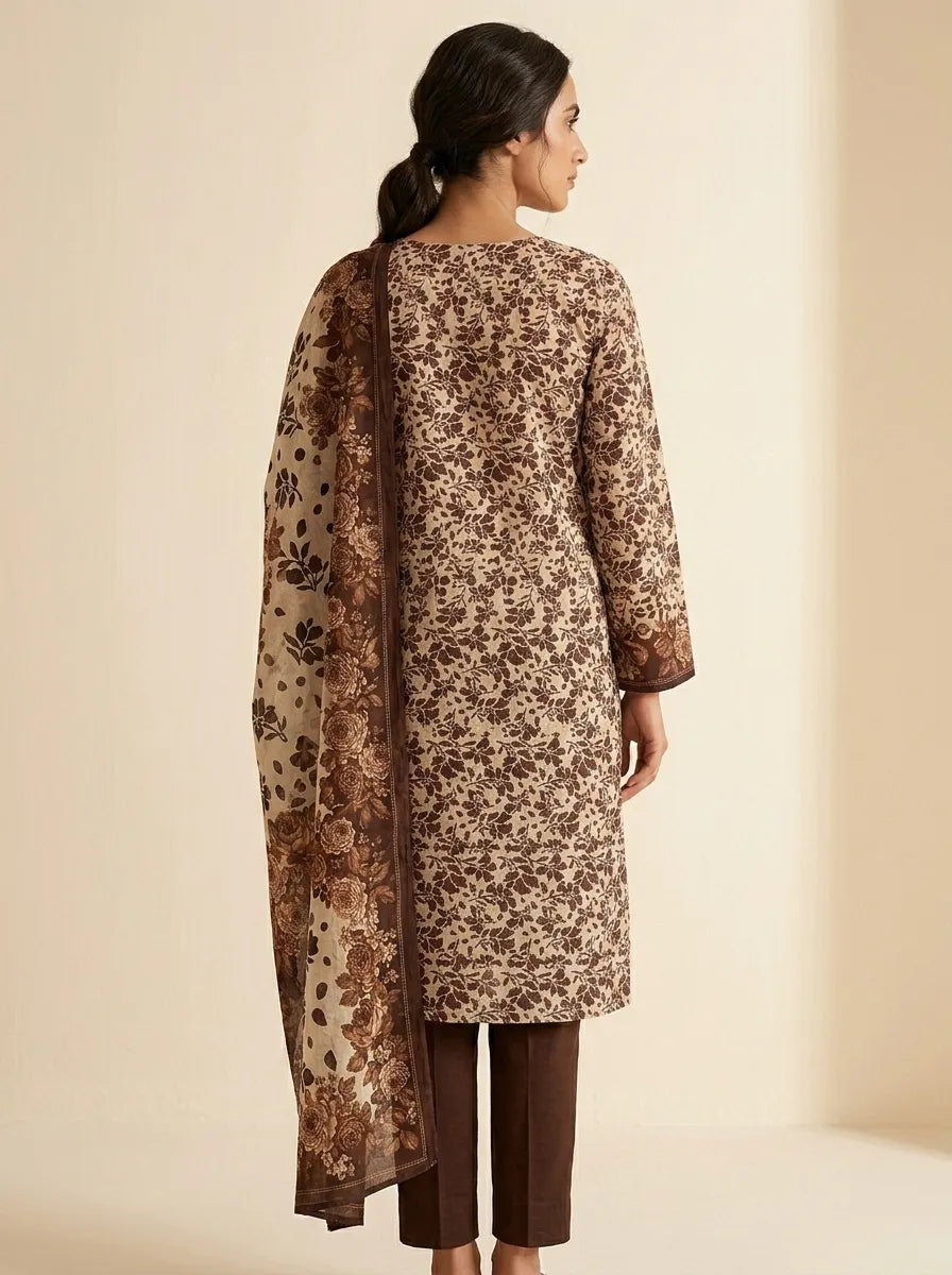 3 pc printed suit with Bamber dobatta