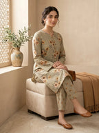 Beige Floral Lawn 2 Piece Suit