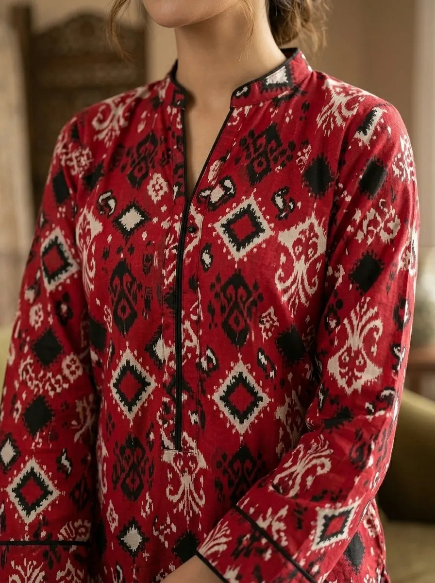 Black & Red Printed Lawn 2 Piece