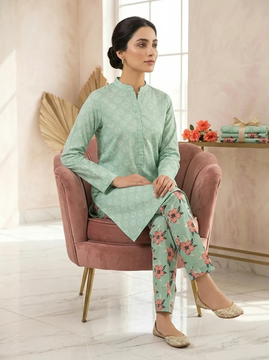 Mint Floral Lawn 2 Piece printed trouser