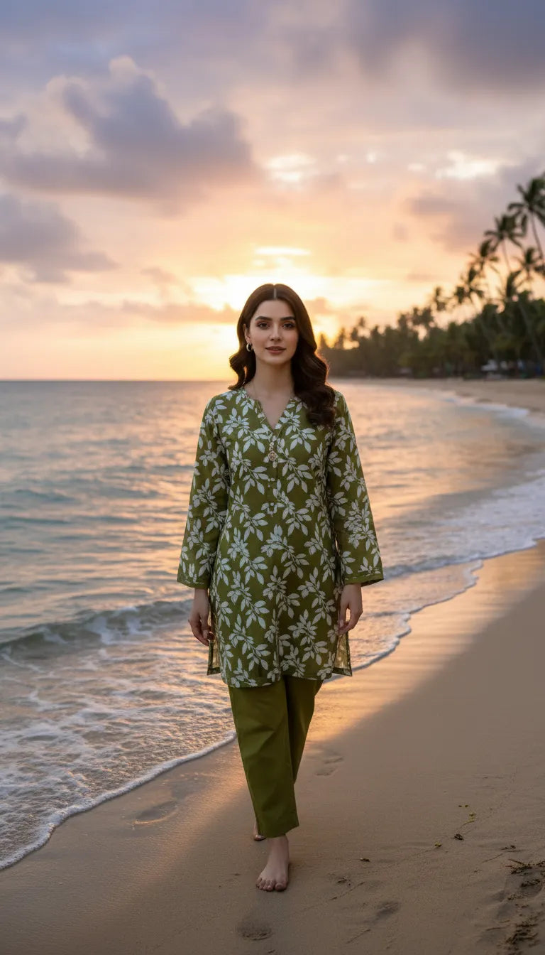 lawn 2 pc with plain trouser