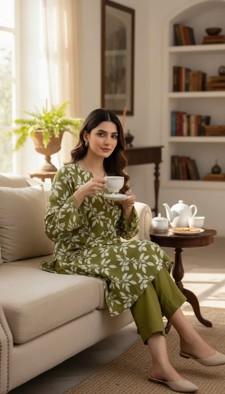 lawn 2 pc with plain trouser