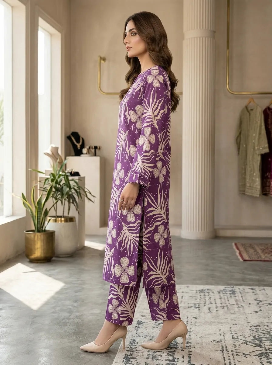 Purple Floral Lawn Allover Printed 2 Piece Suit