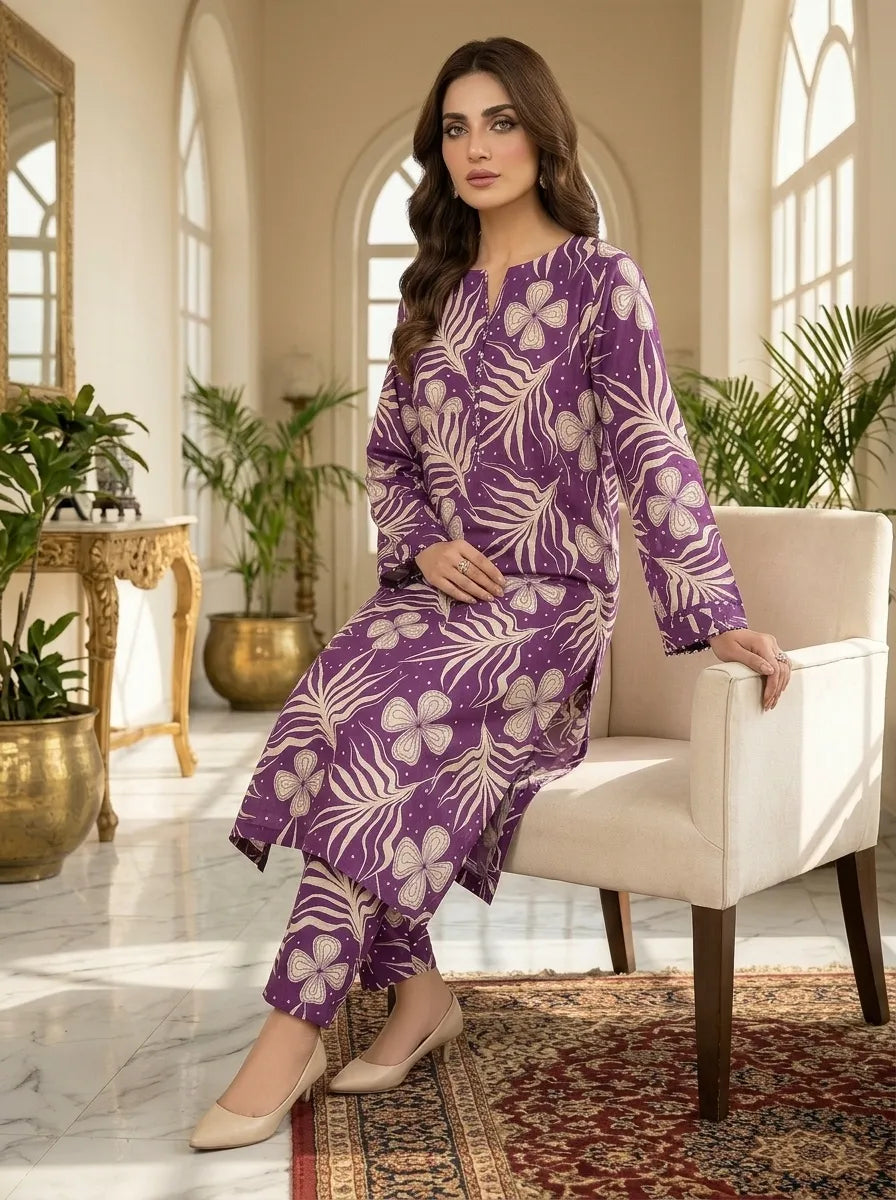 Purple Floral Lawn Allover Printed 2 Piece Suit