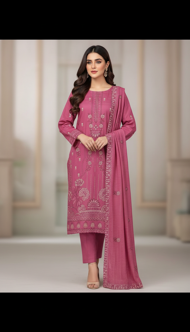 Pink Embroidered 3-Piece Lawn Suit