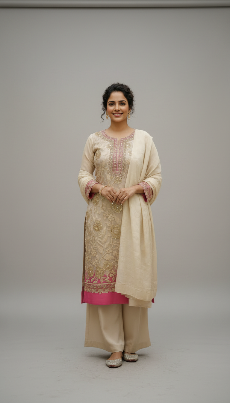 Elegant Double Shade Organza 3PC Suit