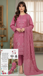 Pink Embroidered 3-Piece Lawn Suit