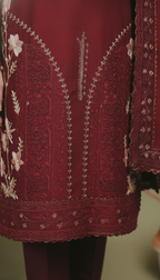 Elegant Maroon Embroidered Lawn Self 3PC Suit