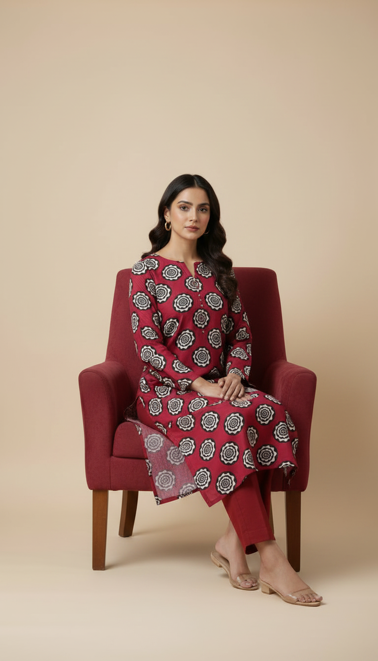 lawn 2 pc with plain trouser
