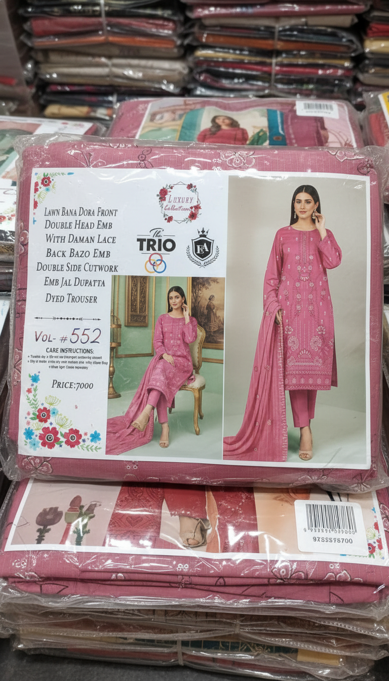 Pink Embroidered 3-Piece Lawn Suit