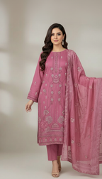 Pink Embroidered 3-Piece Lawn Suit