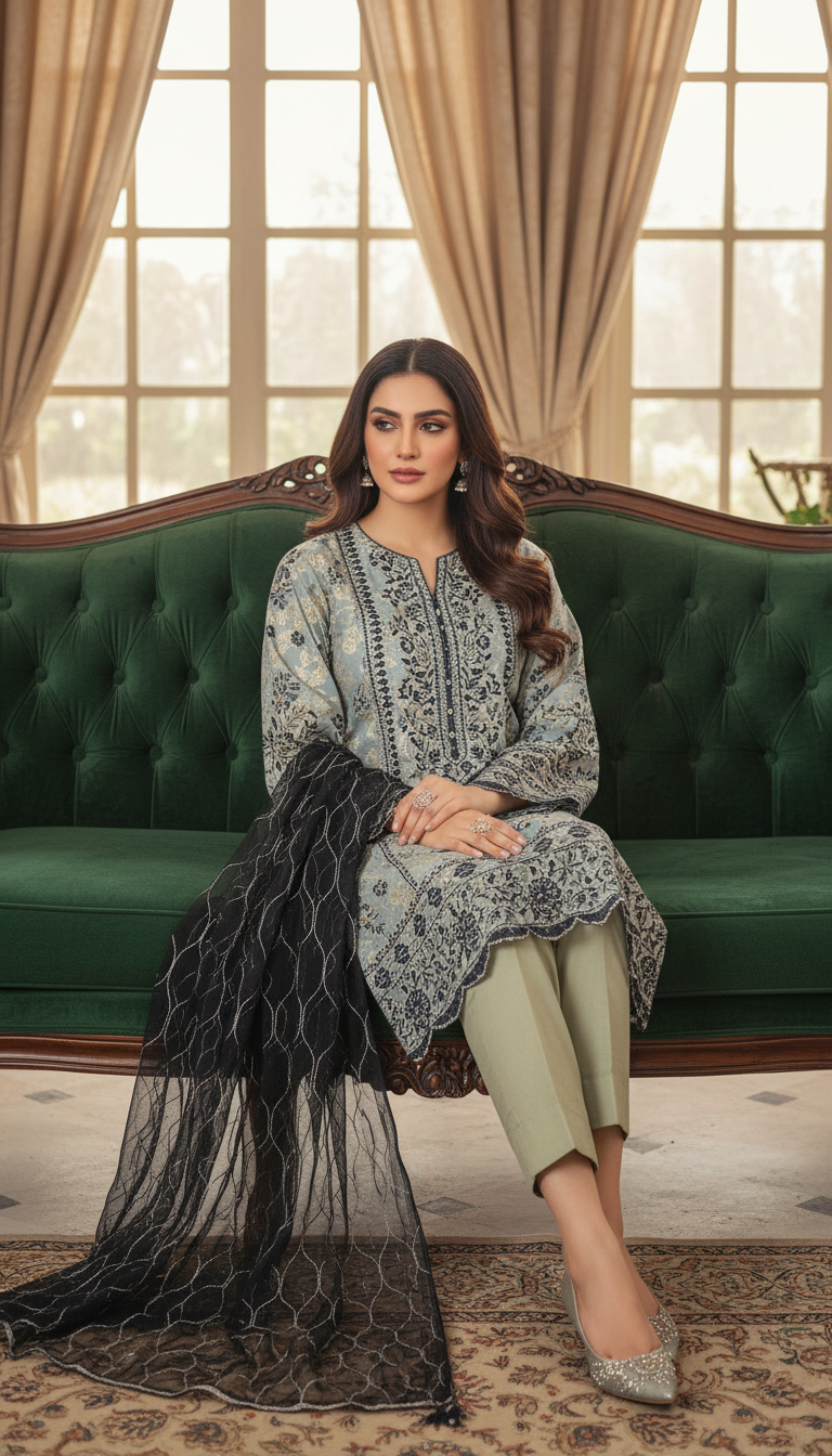 Elegant Brosha Organza 3PC Suit