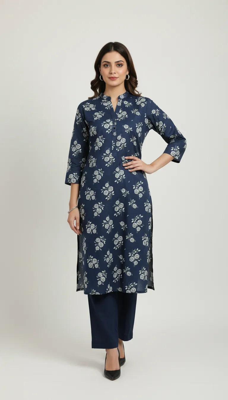 2-piece lawn with matching plain trouser