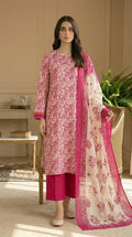 Printed Lawn 3-Piece Suit with Bamber Dupatta